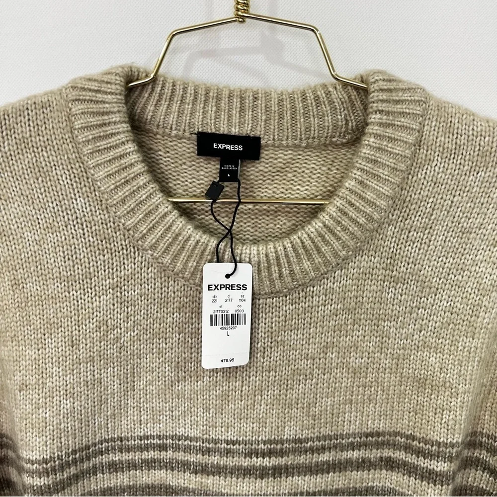 Express Crew-Neck Color-Block Thick Sweater Size Large Brown Black Warm